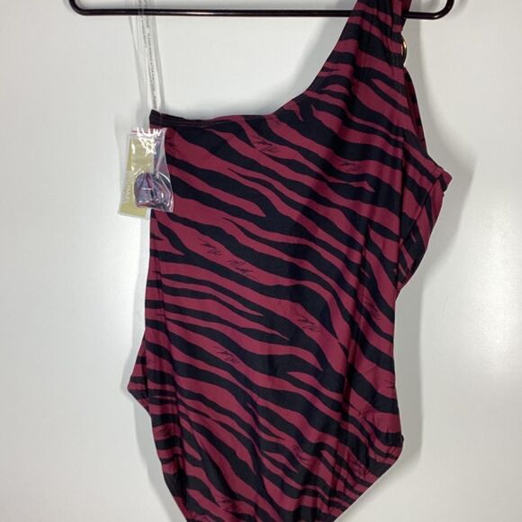 Michael Kors Maroon Animal Stripe Stretch Swimsuit - Picture 6 of 9